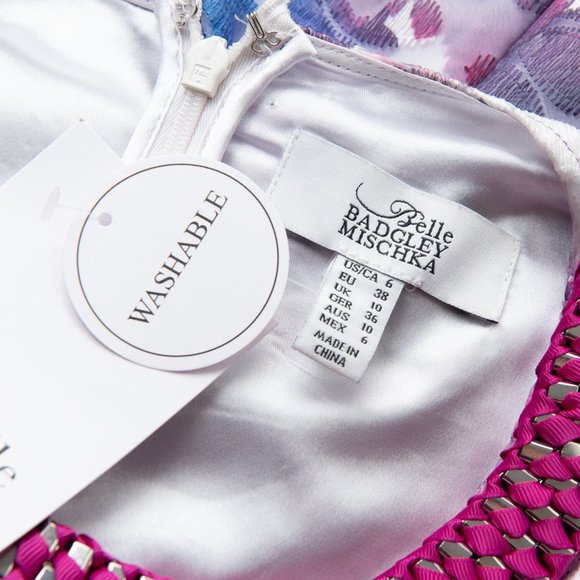 Badgley Mischka Olga Dress Sleeveless Floral Embroidery A-Line Pink Size 6 New - Picture 3 of 6